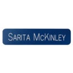 Blue with white text