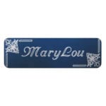 Blue with white text