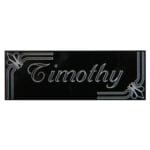 Black with white text 